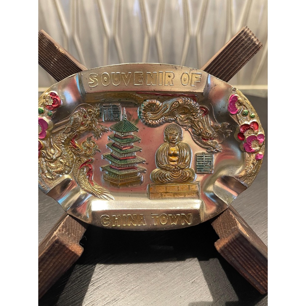Vintage Souvenir of China Town Metal Ash Tray/Catch All/Trinket Dish